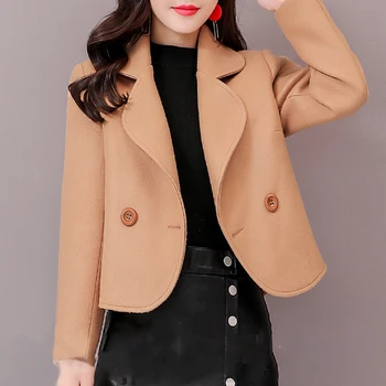 Осенне-зимняя шерстяная куртка Женская одежда Короткие шерстяные пальто Тонкая дикая элегантная женская верхняя одежда в корейском стиле