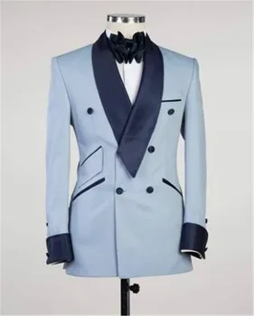 Новый светло-голубой двубортный костюм, блейзер, приталенный костюм 2023, пальто для выпускного вечера, вечернее деловое платье, ТОЛЬКО 1 * куртка
