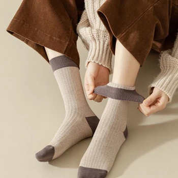 Весенние и осенние однотонные универсальные носки с ворсом, носки средней длины, контрастного цвета, популярные хлопчатобумажные носки Harajuku Kawaii Socks