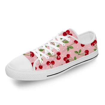 Милая белая ткань с рисунком вишни, модная парусиновая обувь с 3D-принтом, мужские и женские легкие дышащие кроссовки