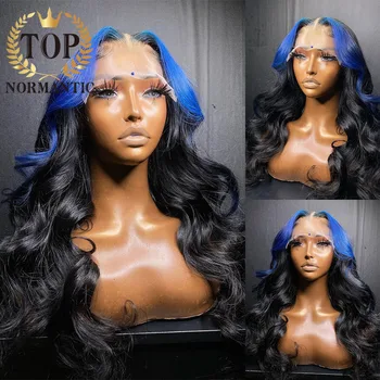 Topnormantic Blue Highlight Бразильские Волосы 13x4 Синтетические Волосы На Кружеве Парики со Средней Частью Объемная Волна 13x6 Натуральные Волосы Парик для Женщи