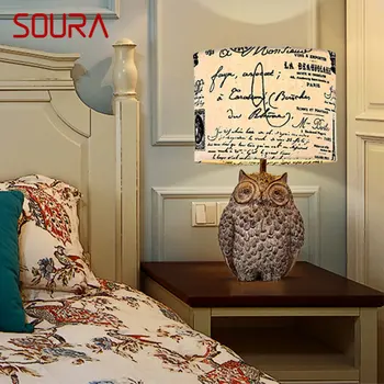 Современная настольная лампа SOURA Owl LED в стиле ретро, креативная прикроватная винтажная настольная лампа из смолы для дома, гостиной, спальни, кабинета, декора