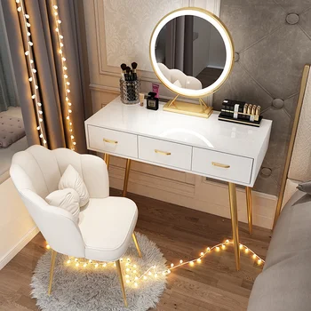 Туалетный столик в скандинавском стиле, Современная минималистичная спальня, Роскошный Маленький столик для макияжа из кованого железа с подсветкой, мебель для домашней спальни