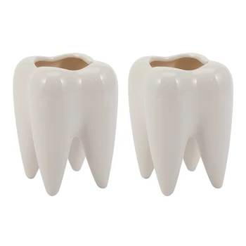 Белый керамический цветочный горшок в форме зуба 2X, современный дизайн, модель зубов для плантатора, Мини-настольный горшок, креативный подарок (без растений)