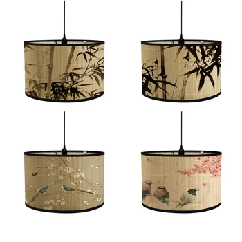 Абажур с цветочным принтом в стиле ретро, декор для семьи в японском стиле, Бамбуковая художественная люстра, крышка для светильника, абажур для настенного светильника