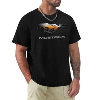 Дизайн логотипа Ford Mustang GT (оранжевый на черном), футболка с графическим рисунком, винтажная футболка, мужские футболки с графическим рисунком
