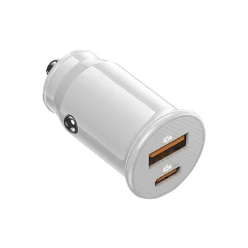 Автомобильное зарядное устройство Mini USB, быстрая зарядка, автомобильное зарядное устройство USB C, QC 4.0, 45 Вт, 5A, тип PD, быстрая зарядка, автомобильное зарядное устройство для телефона (ярко-белый)