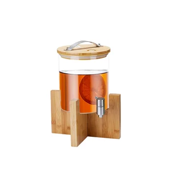 3-Литровый Диспенсер для напитков из бамбукового стекла, Диспенсер для напитков с содовой и деревянной подставкой