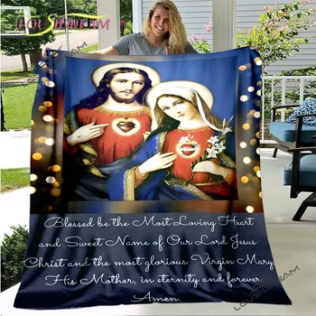 Дева Мария Иисус Религия Фланелевое покрывало Диван Теплый Комфорт Плюшевые одеяла из микрофибры Диван Кровать Дорожный подарок