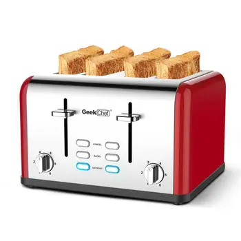 Хлебопечка, тостер с очень широким пазом и двойной панелью управления, функция размораживания/отмены приготовления бубликов