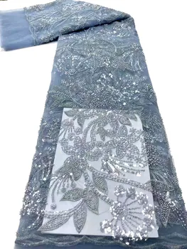 Изысканная высококачественная кружевная вышивка, ткань для вышивания из бисера с блестками, стильное вечернее платье из бисера в африканском стиле/5 ярдов