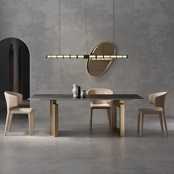 Итальянский роскошный обеденный стол из каменной плиты из нержавеющей стали, современный и простой, небольшой прямоугольный бытовой обеденный стол на вилле высокого класса