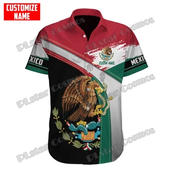 Летние Рубашки с коротким рукавом, Персонализированное название Мексика, герб ацтеков, Гавайская рубашка с 3D принтом, Мужская повседневная пляжная рубашка CSH07