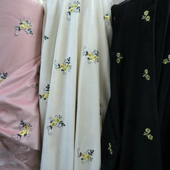 Бархатная ткань, Черная Розовая Не Совсем белая Цветочная вышивка, Оптовая продажа ткани За метр, Материал для шитья одежды своими руками