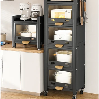 Современные металлические кухонные шкафы из углеродистой стали для кухонной мебели, шкафчики-раскладушки, многофункциональные многослойные бытовые шкафчики