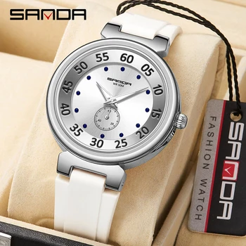 Часы SANDA, женская мода, бизнес-леди, кварцевые наручные часы, водонепроницаемость 50 м, Элегантные Оригинальные Простые Женские часы с тонким ремешком из ТПУ, 3212