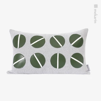 Модельный номер, современная легкая роскошная подушка, Зеленая кожаная подушка с геометрическим рисунком, сшитая наволочкой, чехол для дивана-кровати