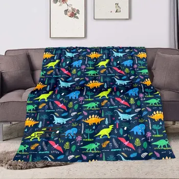 Плюшевое одеяло с рисунком динозавра из мультфильма, детское постельное белье для путешествий, кемпинга, осень и зима, покрывало для дивана
