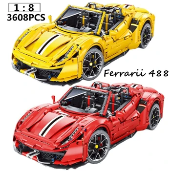 В НАЛИЧИИ Ferrarii 488 1:8 Гоночный Трек Спортивный Автомобиль Roadster Модель Технология 42125 Строительные Блоки Кирпичи Аксессуары Игрушки Подарок