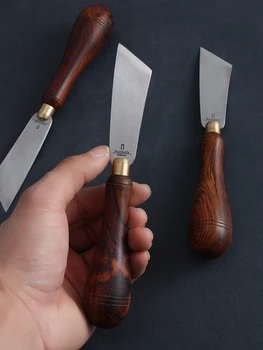 Профессиональный нож для резки кожи DIY Craft Knife Для заточки, истончения, снятия кожзаменителя, стальное лезвие DC53, ручка из сандалового дерева