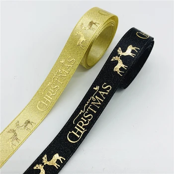 5 ярдов/партия 15-миллиметровая Рождественская лента с золотой пудрой, полиэфирная лента для дизайна ручной работы, Рождественское украшение, подарочная упаковка