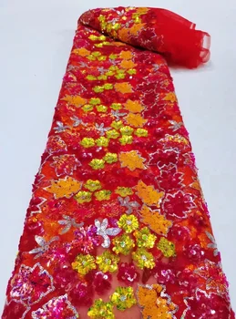 Красное африканское кружево, расшитое Нигерийскими пайетками, кружевные ткани 2023, высококачественное кружево, французская кружевная ткань для шитья женщин