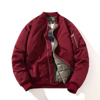 Мужская куртка-бомбер, женская однотонная осенне-зимняя куртка пилота, модное винтажное бейсбольное пальто с капюшоном, повседневная ветровка, Красный, Розовый, бордовый