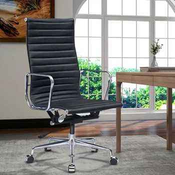 Кресло Кожаное Офисное кресло Nordic Leisure, Вращающееся на роликах Компьютерное кресло с алюминиевым основанием, Удобный шезлонг для бюро, Мебель