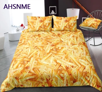AHSNME Комплект постельного белья Golden Fries из полиэстера с настоящим 3D рисунком, комплект постельного белья Twin Size Super King Queen