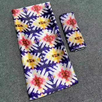 Высококачественная Новая 4-ярдовая Африканская Шелковая Атласная Ткань с Цифровой Печатью и 2-ярдовым Набором Шифоновой Ткани для Женского Платья M331-1