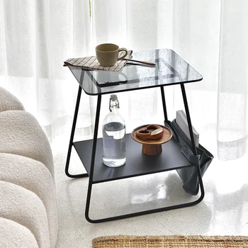 Квадратный журнальный столик в скандинавском стиле, Роскошное Черное стекло, Минималистичный Дизайн диванного столика, Металлическая вспомогательная мебель для дома Mesa