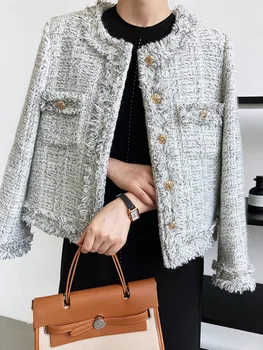 Высококачественная Французская Элегантная Маленькая Ароматная куртка с кисточками, Женское Корейское модное Повседневное Твидовое пальто, Шерстяная верхняя одежда Chaqueta