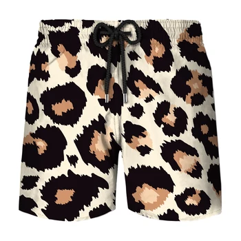Модные Летние мужские шорты с леопардовым рисунком и 3D-принтом, быстросохнущие плавательные шорты, повседневные пляжные брюки, трендовая мужская одежда оверсайз