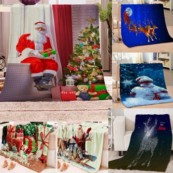 Father Christmas Xmas Tree Snowman Stag Super Soft Bed Sofa Fleece Blanket покрывало на кровать одеяло покрывало