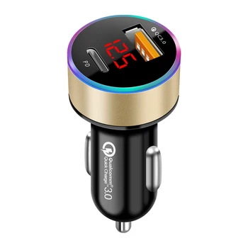 Быстрая зарядка Прочный адаптер для прикуривателя для телефона Нескользящий светодиодный дисплей напряжения USB C Автомобильное зарядное устройство Tablet Mini