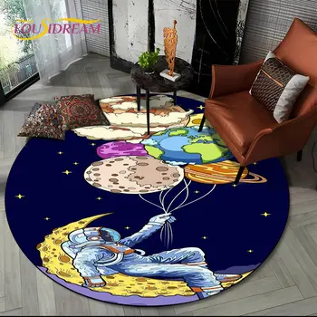 Круглый коврик для космонавта из мультфильма 3D, ковер для гостиной, диван для детской спальни, декор для игровой комнаты, нескользящий коврик для пола
