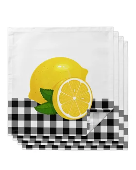 4 шт. Фруктовый Лимон, черно-белая квадратная решетка, 50 см, Салфетка для стола, Свадебное украшение, скатерть, Кухонные салфетки для сервировки ужина