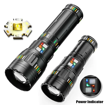 Мощный светодиодный фонарик, супер яркий масштабируемый тактический фонарь со встроенной батареей, перезаряжаемый через USB Водонепроницаемый фонарь для кемпинга