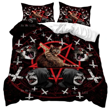 Комплект постельных принадлежностей Majesty Of The Evil Satan Cat - это Мрачный и Навязчивый Образ Пухового Одеяла