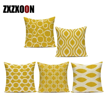 Полиэфирные простые желтые декоративные подушки в полоску с геометрической стрелкой и кругом, наволочка для украшения гостиной