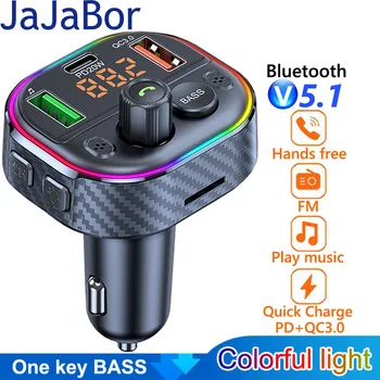 JaJaBor FM-передатчик Стерео басы Автомобильный MP3-плеер PD 20 Вт USB QC3.0 Быстрая зарядка Автомобильное зарядное устройство Громкая связь Bluetooth 5.0 Автомобильный комплект
