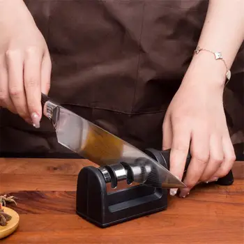Кухонная 3-сегментная точилка для ножей, Бытовые многофункциональные ручные трехцелевые точилки для ножей из черного точильного камня