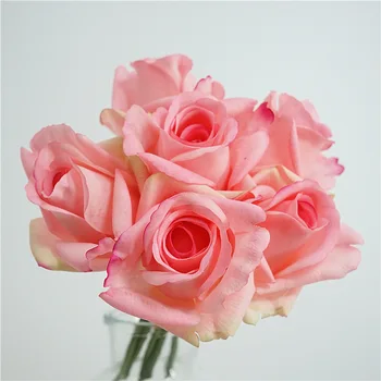 Имитационный букет роз, Розовые цветы, Снежные Горные Розы, подарок на День Святого Валентина, украшение для свадебной вечеринки, искусственный цветок