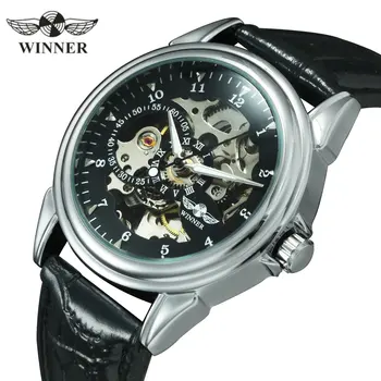 Официальные мужские часы WINNER Лучший бренд класса Люкс Механические часы со скелетом Мужские Модные Повседневные Деловые наручные часы Кожаные часы