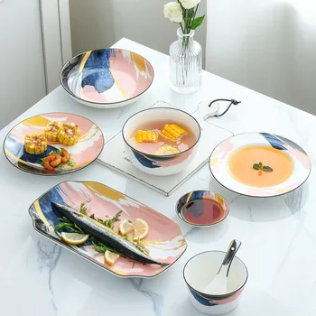 Японский керамический набор посуды посуда для завтрака креативная подглазурная столовая посуда блюдо для стейков в западном стиле набор посуды