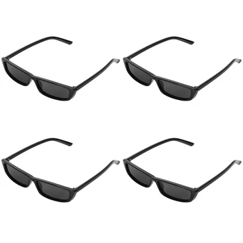 4X Винтажные прямоугольные солнцезащитные очки, женские солнцезащитные очки в маленькой оправе, ретро-очки S17072, Черная оправа, Черный