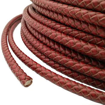 Высококачественные 8-миллиметровые круглые плетеные кожаные боло-шнуры красного цвета с потертостями для изготовления ювелирных изделий или украшения