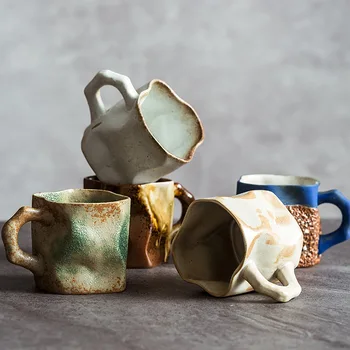 Художественное творчество Керамическая кофейная чашка ручной работы, ретро-молочная кружка, японская грубая керамическая чашка для воды, столовые приборы для домашнего ресторана