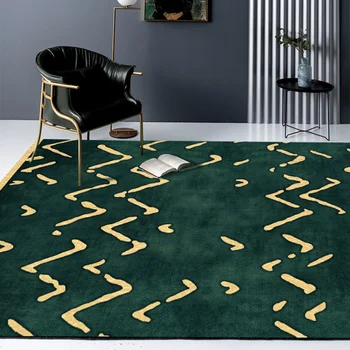 Стильный Современный Европейский ковер с геометрическим рисунком темно-зеленого цвета, плюшевый коврик для спальни, коврик для пола в гостиной, изготовленный на заказ Дверной коврик