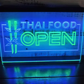 Двухцветная светодиодная неоновая вывеска ресторана Thai Food OPEN Cafe